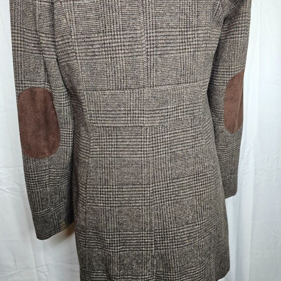 Merona Wool Blend Houndstooth Coat Brown Elbow Patch Equestrian Academia Size S - Picture 8 of 15